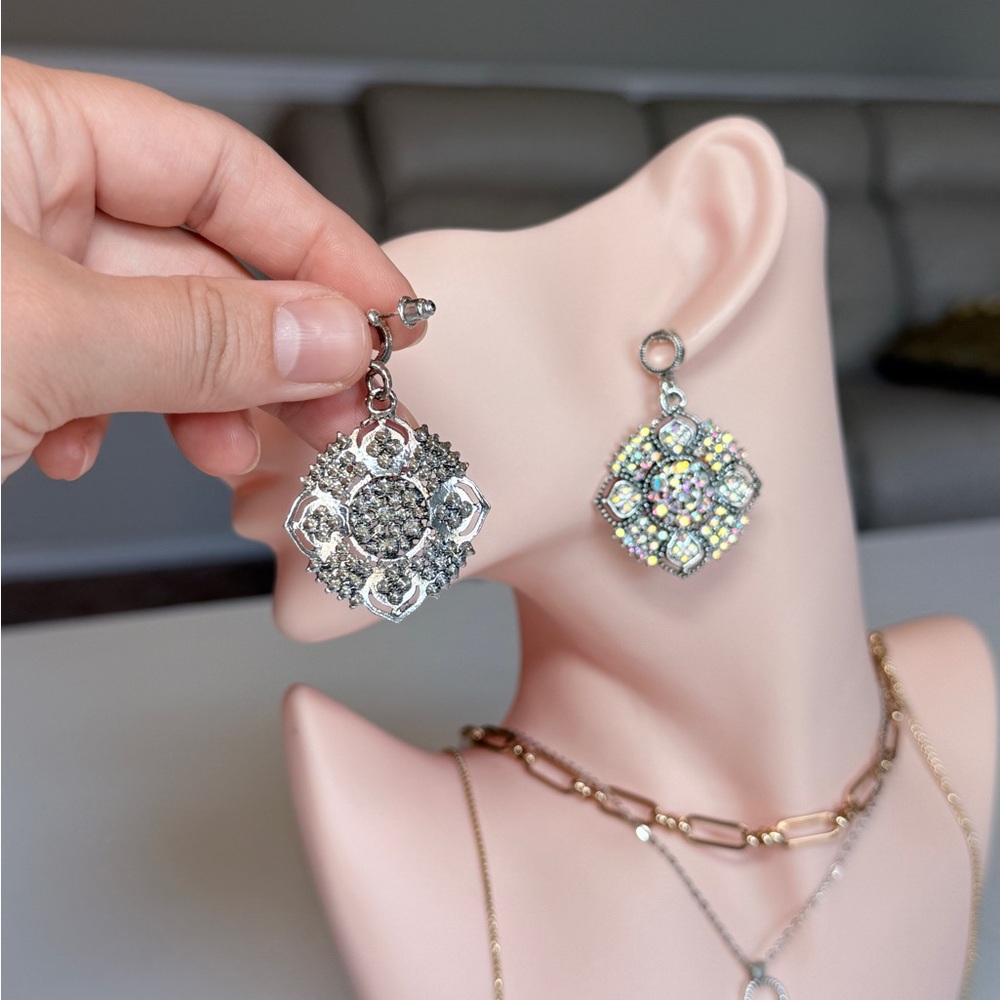 Silver-Tone Crystal Cluster Drop Earrings - Picture 5 of 9